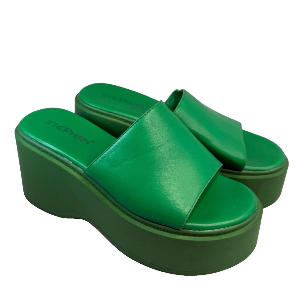 Green Platform Slide Sandals - Women's Stylish Wedge
